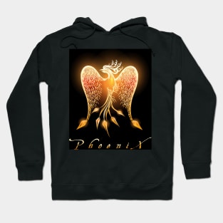 Burning Phoenix Bird on Black Background Hoodie